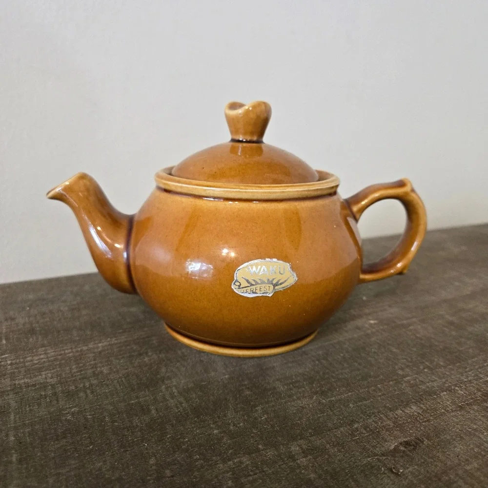 Vintage Waku West Germany Ceramic Teapot Caramel Brown Glossy Glaze 102/II